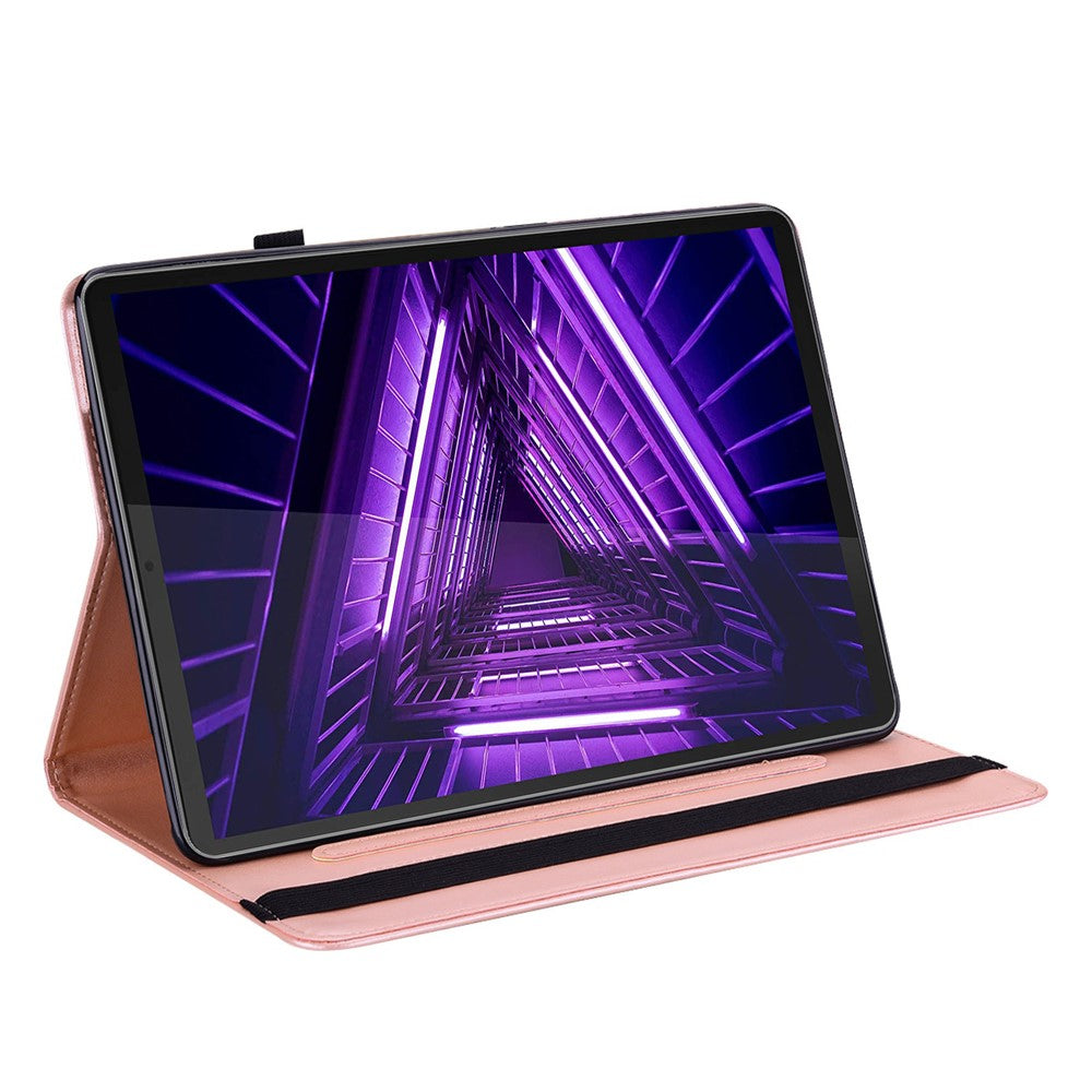 For Lenovo Tab M10 Plus (3rd Gen) Imprinting Tree Deer Pattern Tablet Case PU Leather Card Slots Stand Shell - Rose Gold