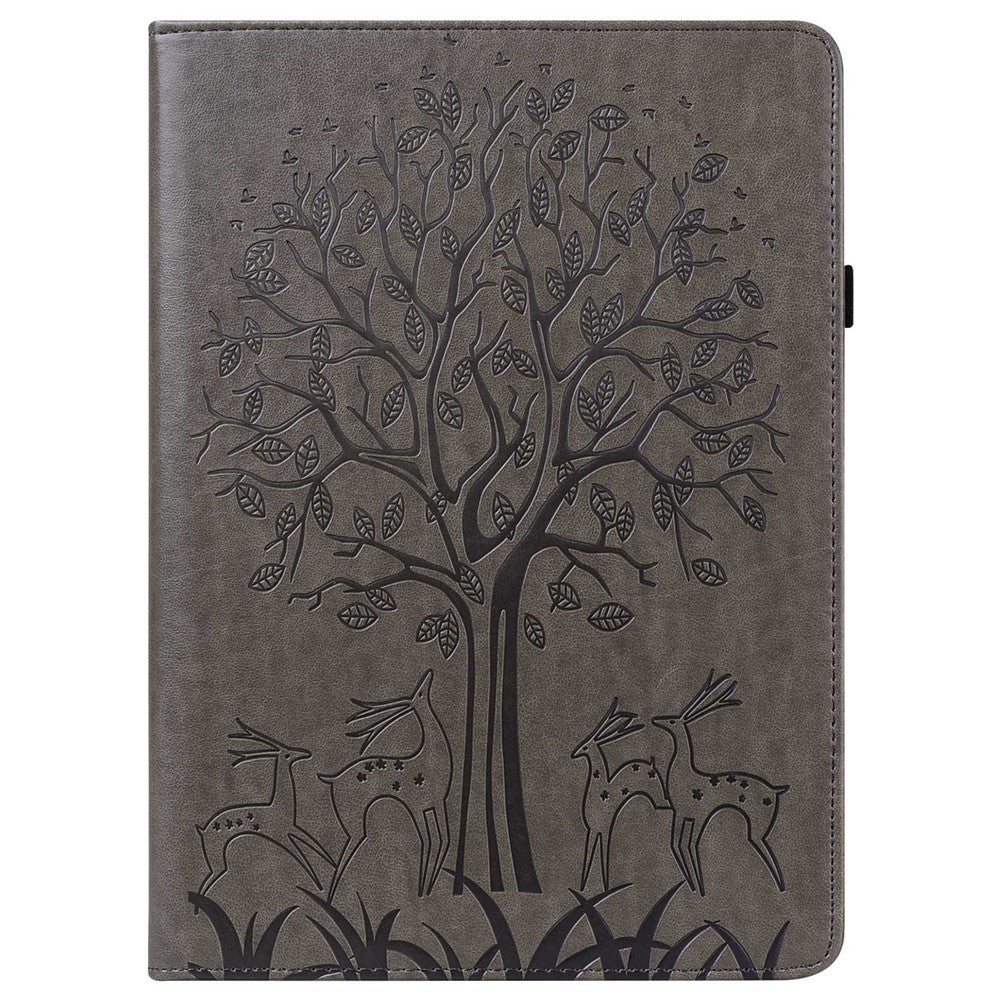 For Lenovo Tab M10 Plus (3rd Gen) Imprinting Tree Deer Pattern Tablet Case PU Leather Card Slots Stand Shell - Grey