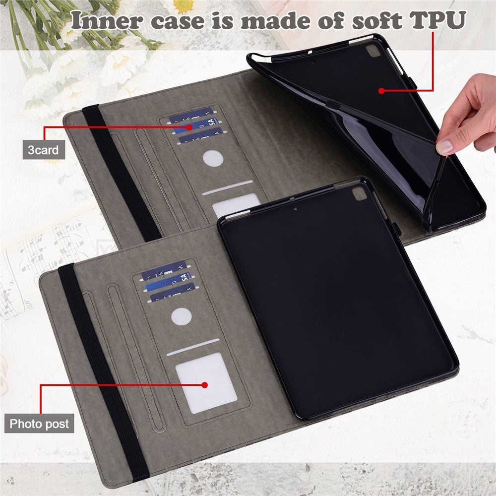 For Lenovo Tab M10 Plus (3rd Gen) Imprinting Tree Deer Pattern Tablet Case PU Leather Card Slots Stand Shell - Grey