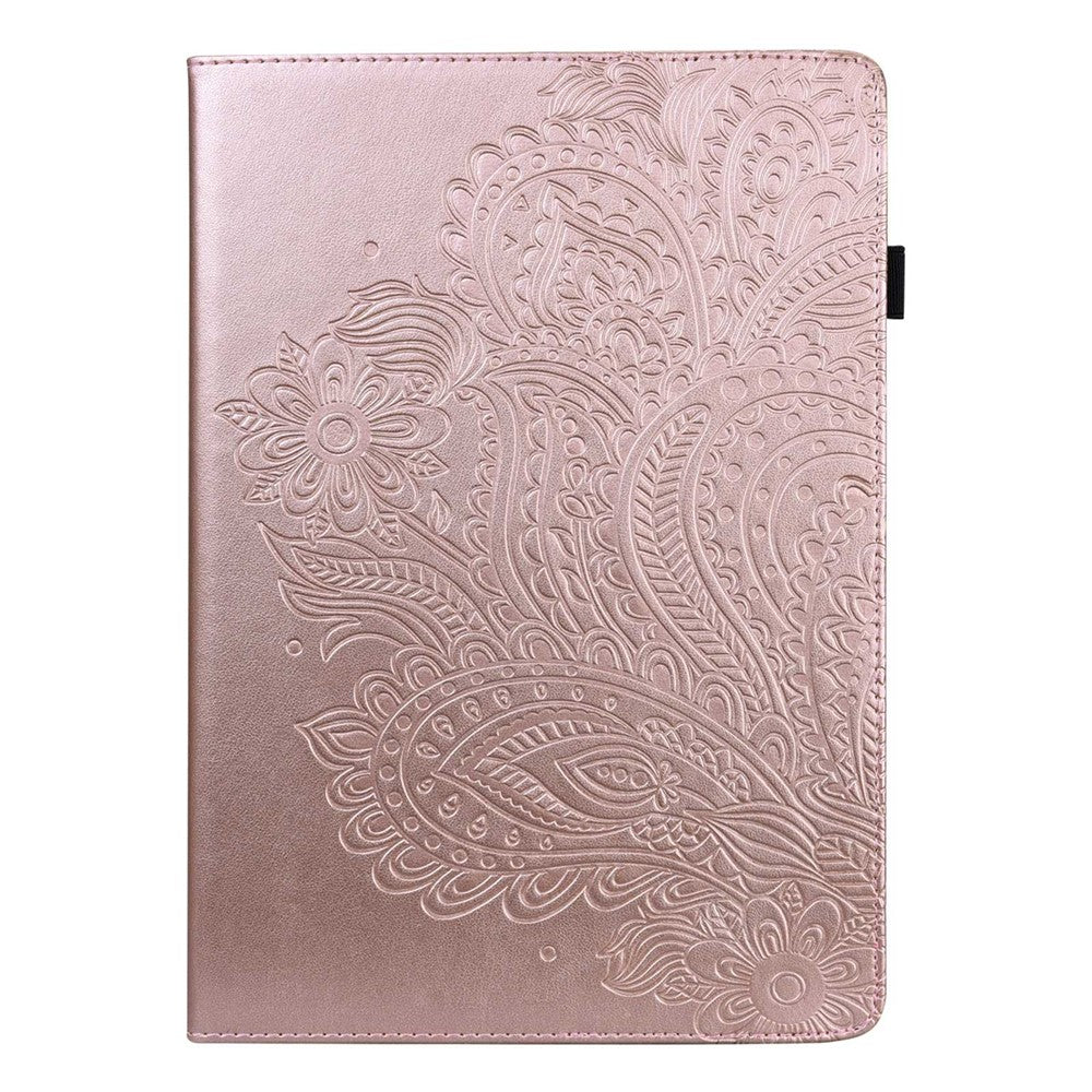 For Lenovo Tab M10 Plus (3rd Gen) / Xiaoxin Pad 2022 10.6 inch Imprinting Flower PU Leather Tablet Case with Card Holder Stand - Rose Gold