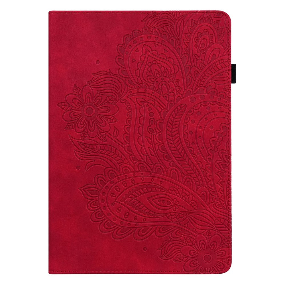 For Lenovo Tab M10 Plus (3rd Gen) / Xiaoxin Pad 2022 10.6 inch Imprinting Flower PU Leather Tablet Case with Card Holder Stand - Red