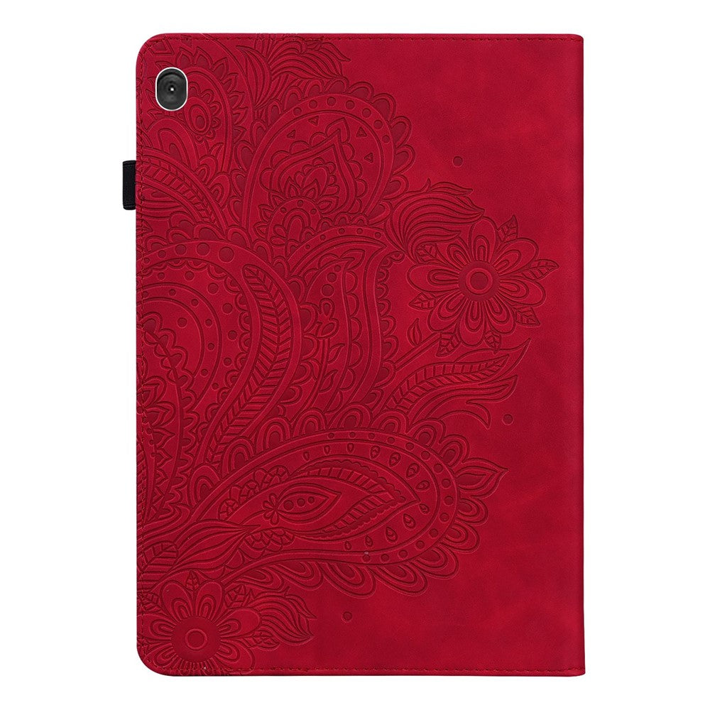 For Lenovo Tab M10 Plus (3rd Gen) / Xiaoxin Pad 2022 10.6 inch Imprinting Flower PU Leather Tablet Case with Card Holder Stand - Red