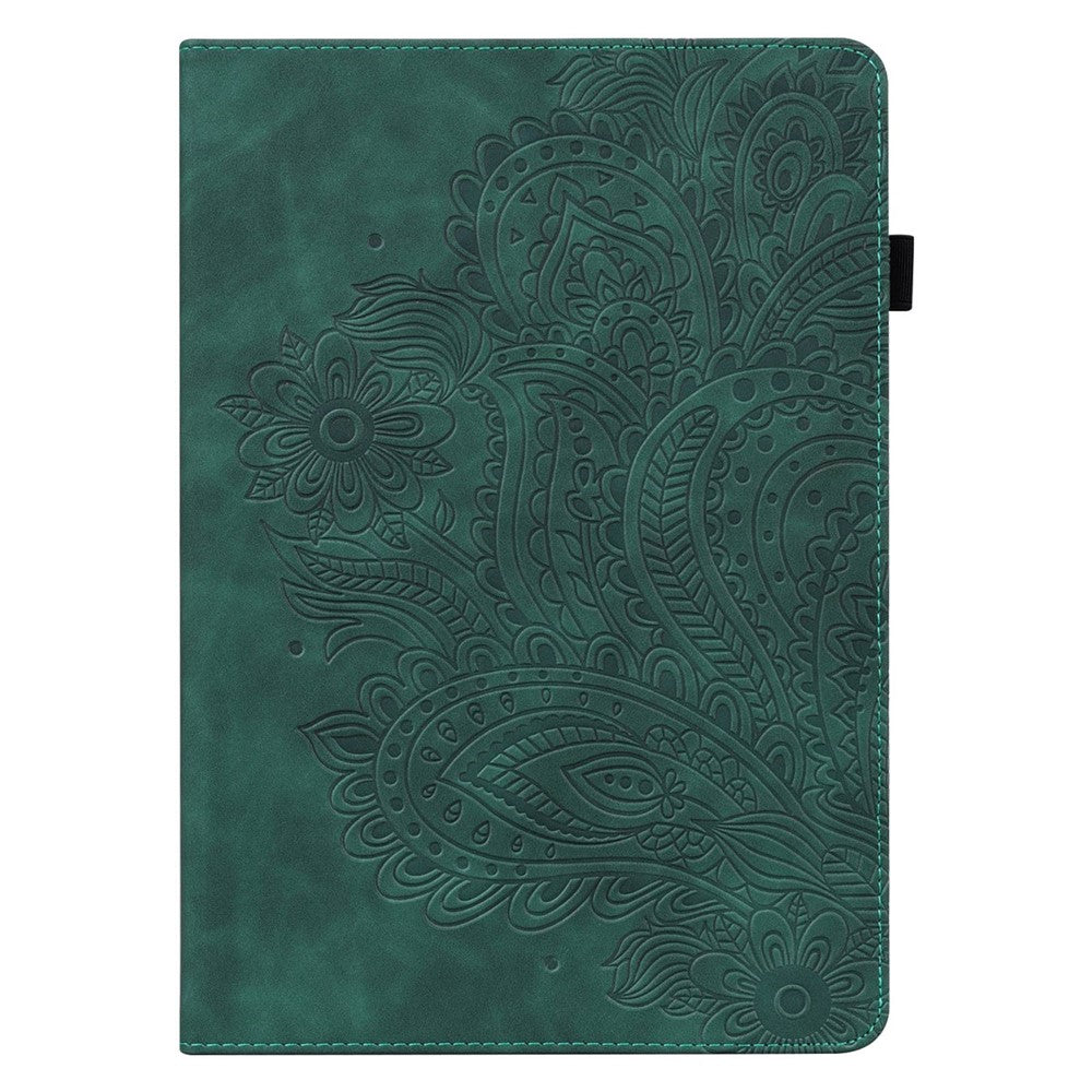 For Lenovo Tab M10 Plus (3rd Gen) / Xiaoxin Pad 2022 10.6 inch Imprinting Flower PU Leather Tablet Case with Card Holder Stand - Green