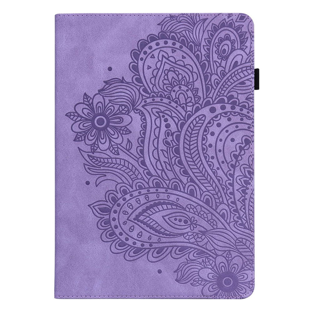 For Lenovo Tab M10 Plus (3rd Gen) / Xiaoxin Pad 2022 10.6 inch Imprinting Flower PU Leather Tablet Case with Card Holder Stand - Purple