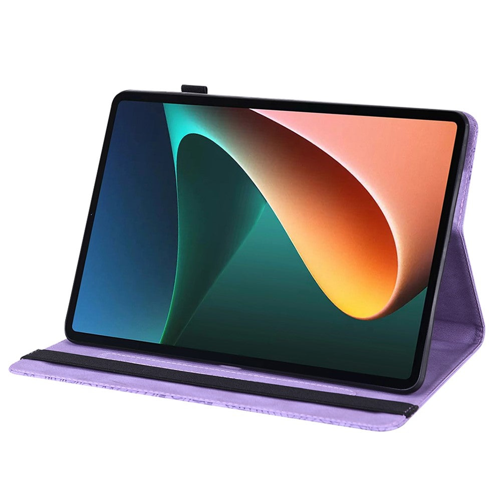 For Lenovo Tab M10 Plus (3rd Gen) / Xiaoxin Pad 2022 10.6 inch Imprinting Flower PU Leather Tablet Case with Card Holder Stand - Purple