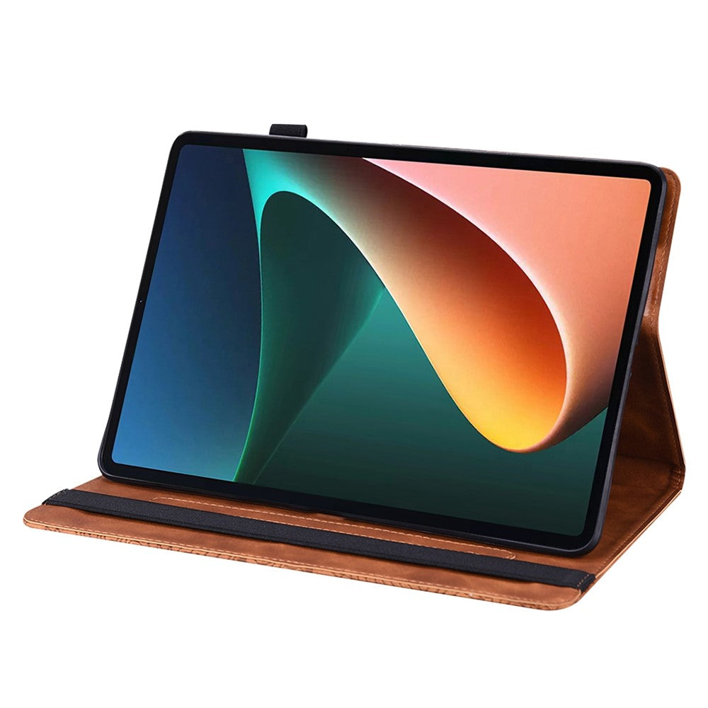 For Lenovo Tab M10 Plus (3rd Gen) / Xiaoxin Pad 2022 10.6 inch Imprinting Flower PU Leather Tablet Case with Card Holder Stand - Brown