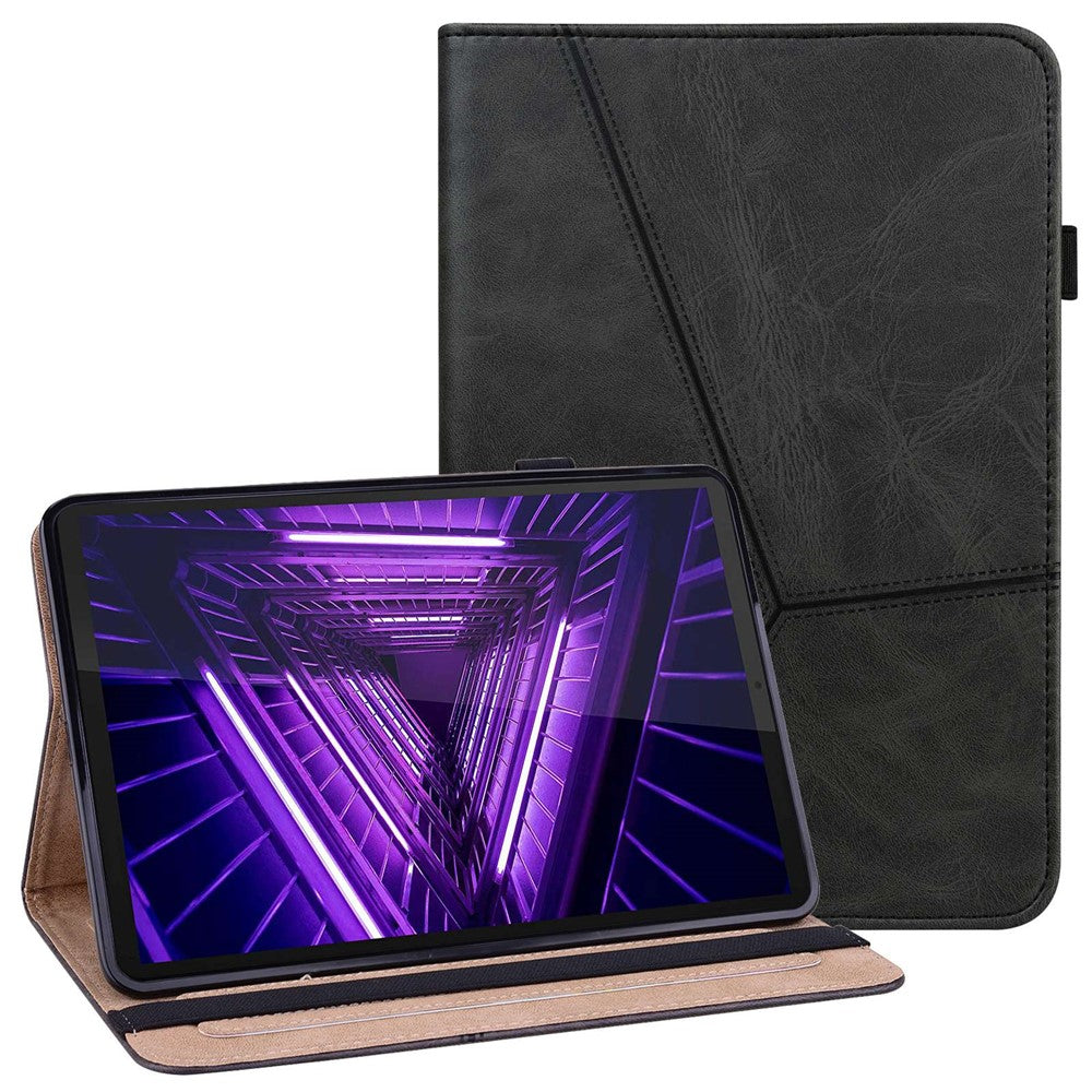 For Lenovo Tab M10 Plus (3rd Gen) / Xiaoxin Pad 2022 10.6 inch Line Imprinted PU Leather Card Holder Tablet Case with Elastic Band Closure - Black
