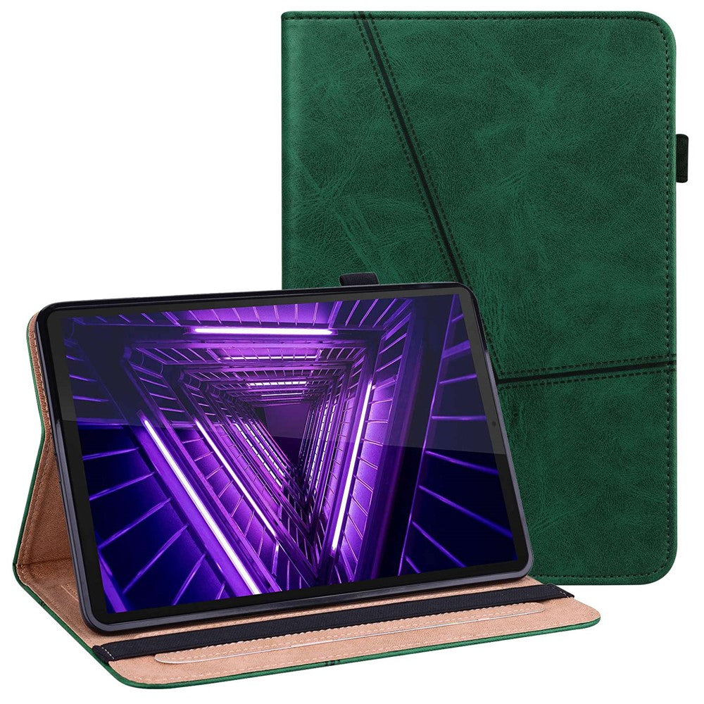 For Lenovo Tab M10 Plus (3rd Gen) / Xiaoxin Pad 2022 10.6 inch Line Imprinted PU Leather Card Holder Tablet Case with Elastic Band Closure - Green