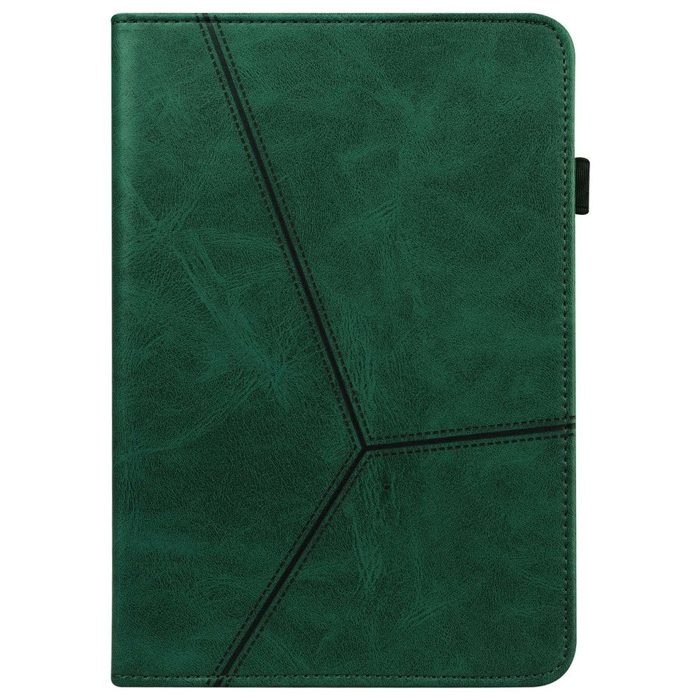 For Lenovo Tab M10 Plus (3rd Gen) / Xiaoxin Pad 2022 10.6 inch Line Imprinted PU Leather Card Holder Tablet Case with Elastic Band Closure - Green