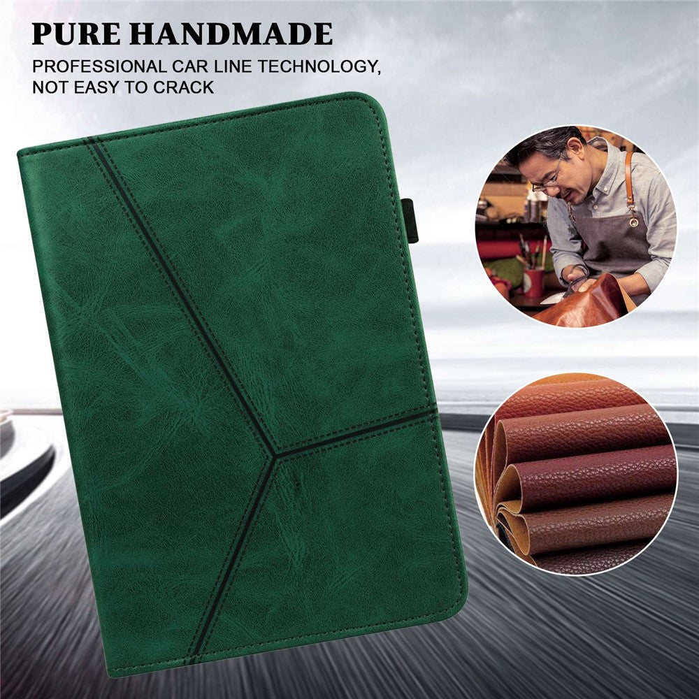 For Lenovo Tab M10 Plus (3rd Gen) / Xiaoxin Pad 2022 10.6 inch Line Imprinted PU Leather Card Holder Tablet Case with Elastic Band Closure - Green