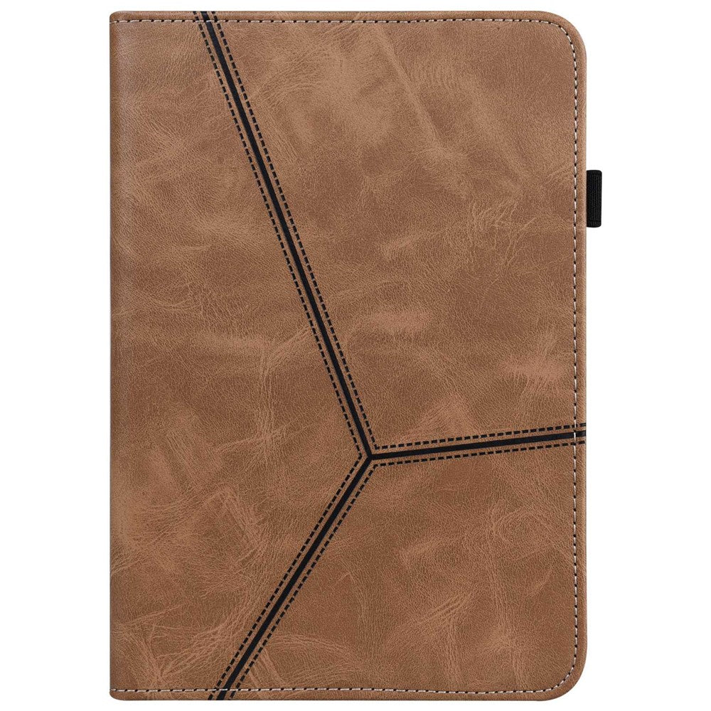 For Lenovo Tab M10 Plus (3rd Gen) / Xiaoxin Pad 2022 10.6 inch Line Imprinted PU Leather Card Holder Tablet Case with Elastic Band Closure - Brown