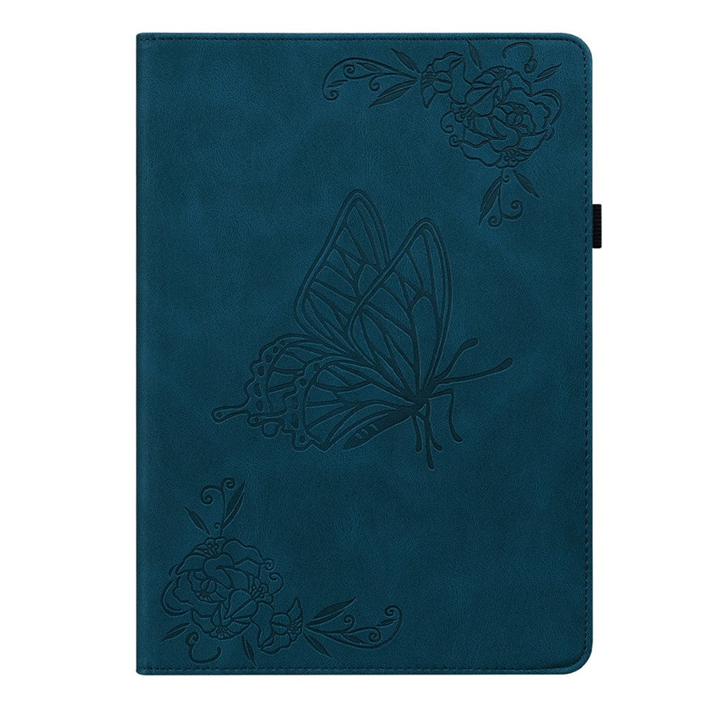 For Lenovo Tab M10 Plus (3rd Gen) Butterfly Flower Imprinted Card Slot PU Leather Tablet Case Stand Cover with Elastic Band - Blue