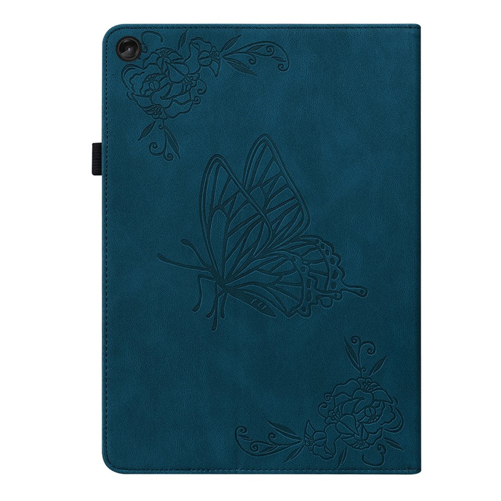 For Lenovo Tab M10 Plus (3rd Gen) Butterfly Flower Imprinted Card Slot PU Leather Tablet Case Stand Cover with Elastic Band - Blue