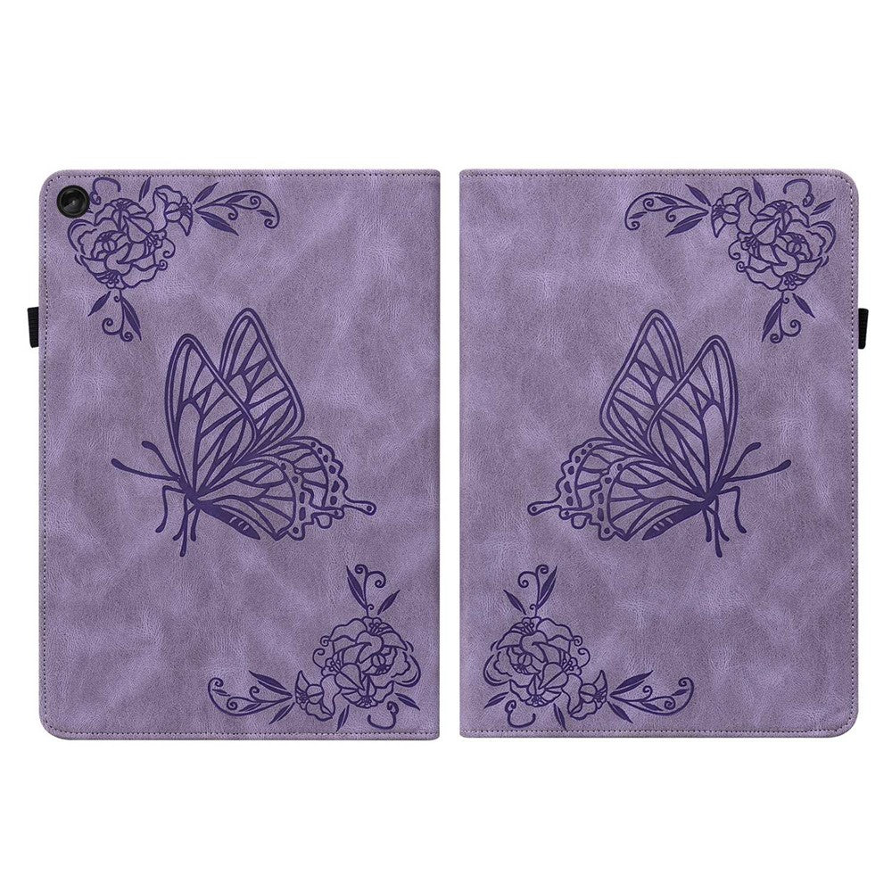 For Lenovo Tab M10 Plus (3rd Gen) Butterfly Flower Imprinted Card Slot PU Leather Tablet Case Stand Cover with Elastic Band - Purple