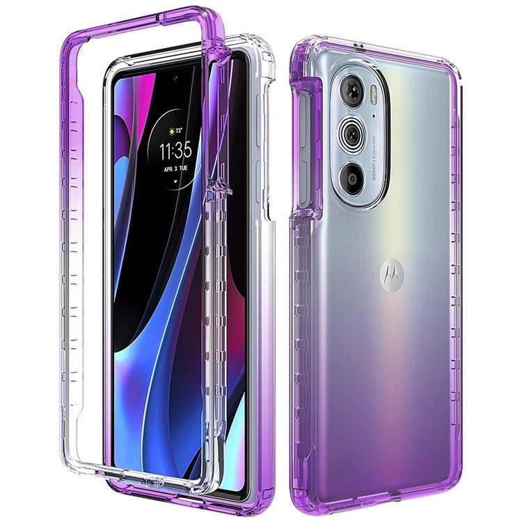 For Motorola Edge 30 Pro (Motorola Edge+ (2022)) Well-protected Transparent TPU + PC Hybrid Case Gradient Color Anti-fall Phone Cover - Gradient Purple