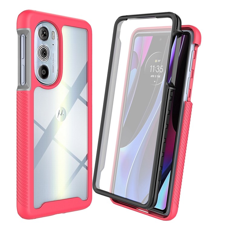 For Motorola Edge 30 Pro (Motorola Edge+ (2022)) All-inclusive Protection 3-in-1 Hybrid Phone Case Drop-proof Detachable Mobile Phone Shell with PET Screen Protector - Pink