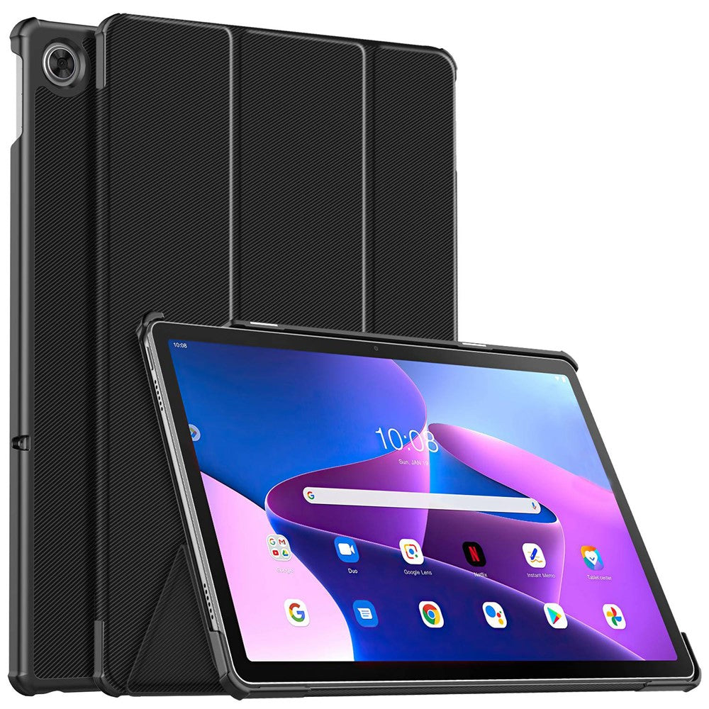 For Lenovo Tab M10 Plus (3rd Gen) Trifold Stand Full Protection PU Leather Tablet Case Auto Wake / Sleep Protective Cover - Black
