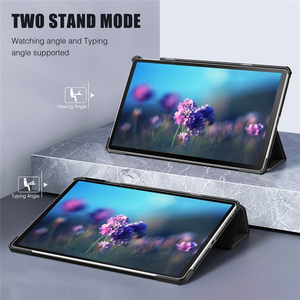 For Lenovo Tab M10 Plus (3rd Gen) Trifold Stand Full Protection PU Leather Tablet Case Auto Wake / Sleep Protective Cover - Black