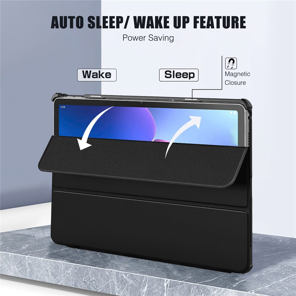 For Lenovo Tab M10 Plus (3rd Gen) Trifold Stand Full Protection PU Leather Tablet Case Auto Wake / Sleep Protective Cover - Black