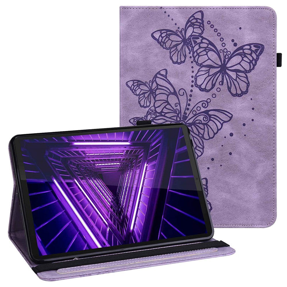 For Lenovo Tab M10 Plus (3rd Gen) / Xiaoxin Pad 2022 10.6 inch PU Leather Tablet Case Imprinting Butterflies Stand Card Holder - Purple