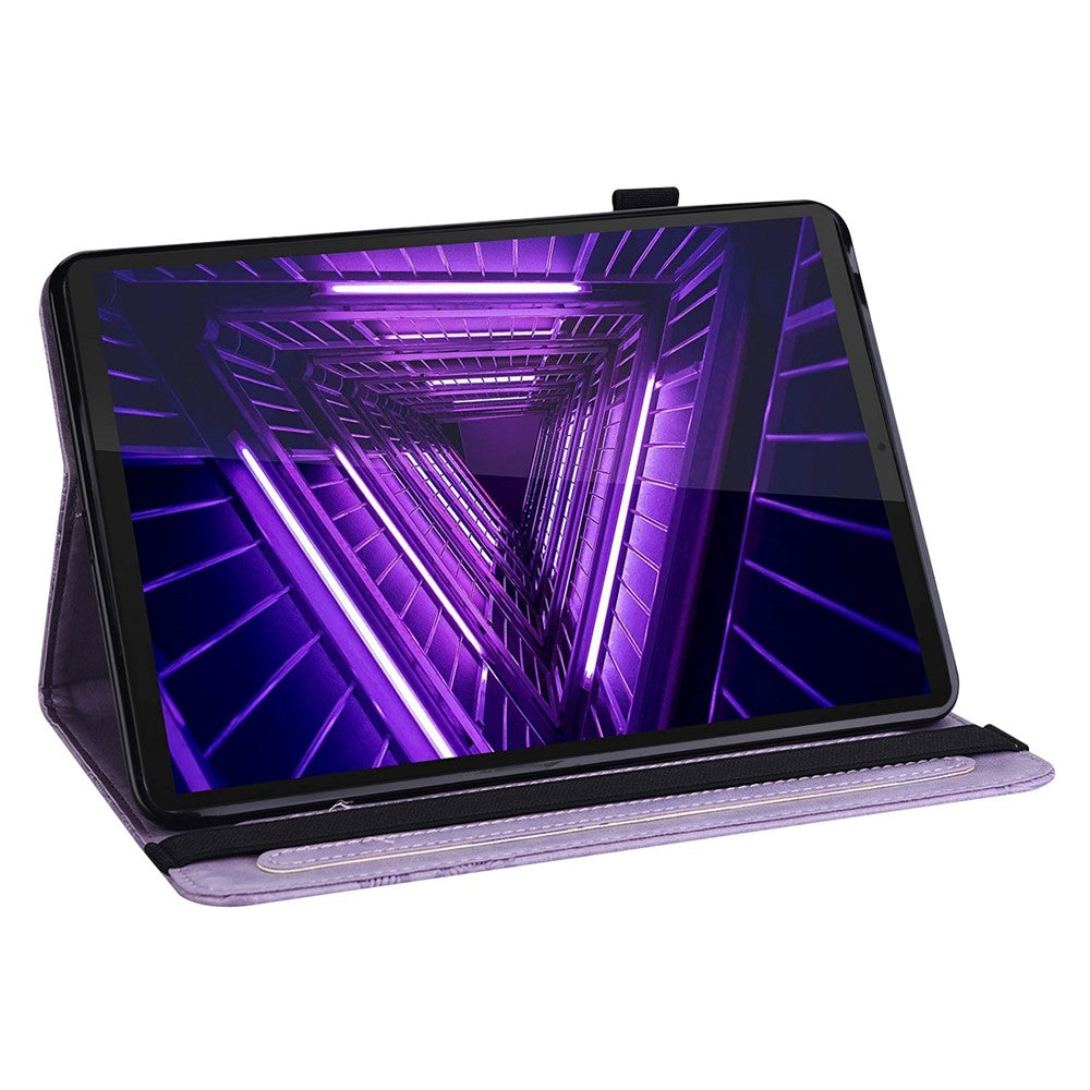 For Lenovo Tab M10 Plus (3rd Gen) / Xiaoxin Pad 2022 10.6 inch PU Leather Tablet Case Imprinting Butterflies Stand Card Holder - Purple