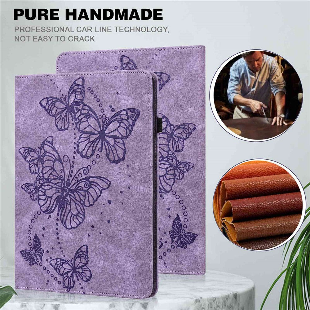 For Lenovo Tab M10 Plus (3rd Gen) / Xiaoxin Pad 2022 10.6 inch PU Leather Tablet Case Imprinting Butterflies Stand Card Holder - Purple