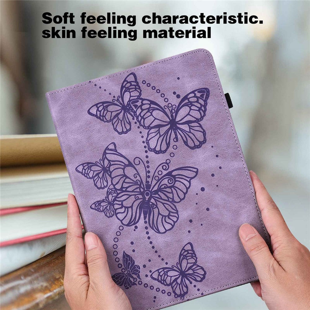 For Lenovo Tab M10 Plus (3rd Gen) / Xiaoxin Pad 2022 10.6 inch PU Leather Tablet Case Imprinting Butterflies Stand Card Holder - Purple
