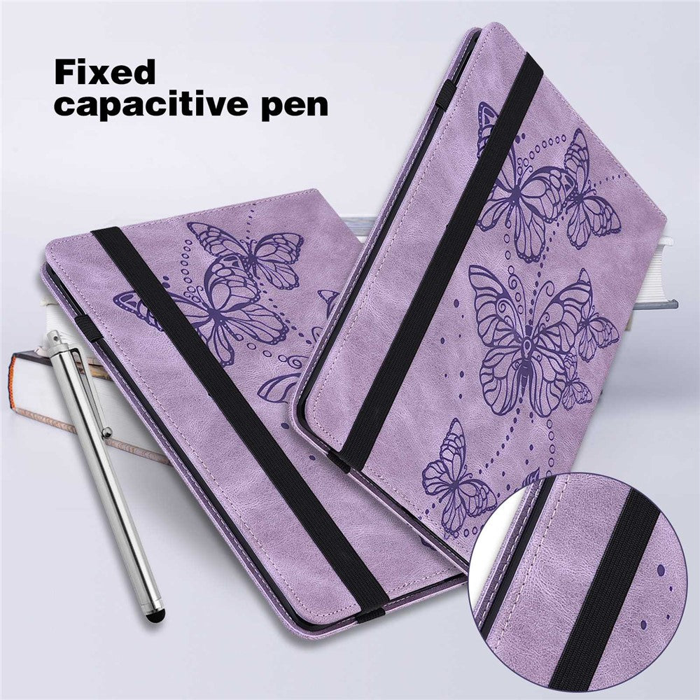 For Lenovo Tab M10 Plus (3rd Gen) / Xiaoxin Pad 2022 10.6 inch PU Leather Tablet Case Imprinting Butterflies Stand Card Holder - Purple