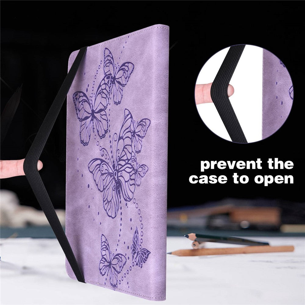 For Lenovo Tab M10 Plus (3rd Gen) / Xiaoxin Pad 2022 10.6 inch PU Leather Tablet Case Imprinting Butterflies Stand Card Holder - Purple