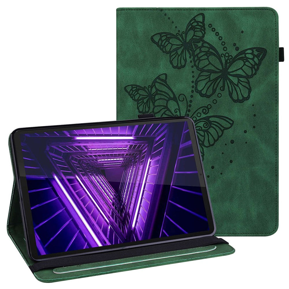 For Lenovo Tab M10 Plus (3rd Gen) / Xiaoxin Pad 2022 10.6 inch PU Leather Tablet Case Imprinting Butterflies Stand Card Holder - Green