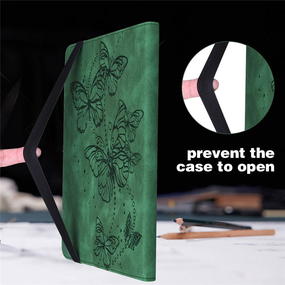 For Lenovo Tab M10 Plus (3rd Gen) / Xiaoxin Pad 2022 10.6 inch PU Leather Tablet Case Imprinting Butterflies Stand Card Holder - Green