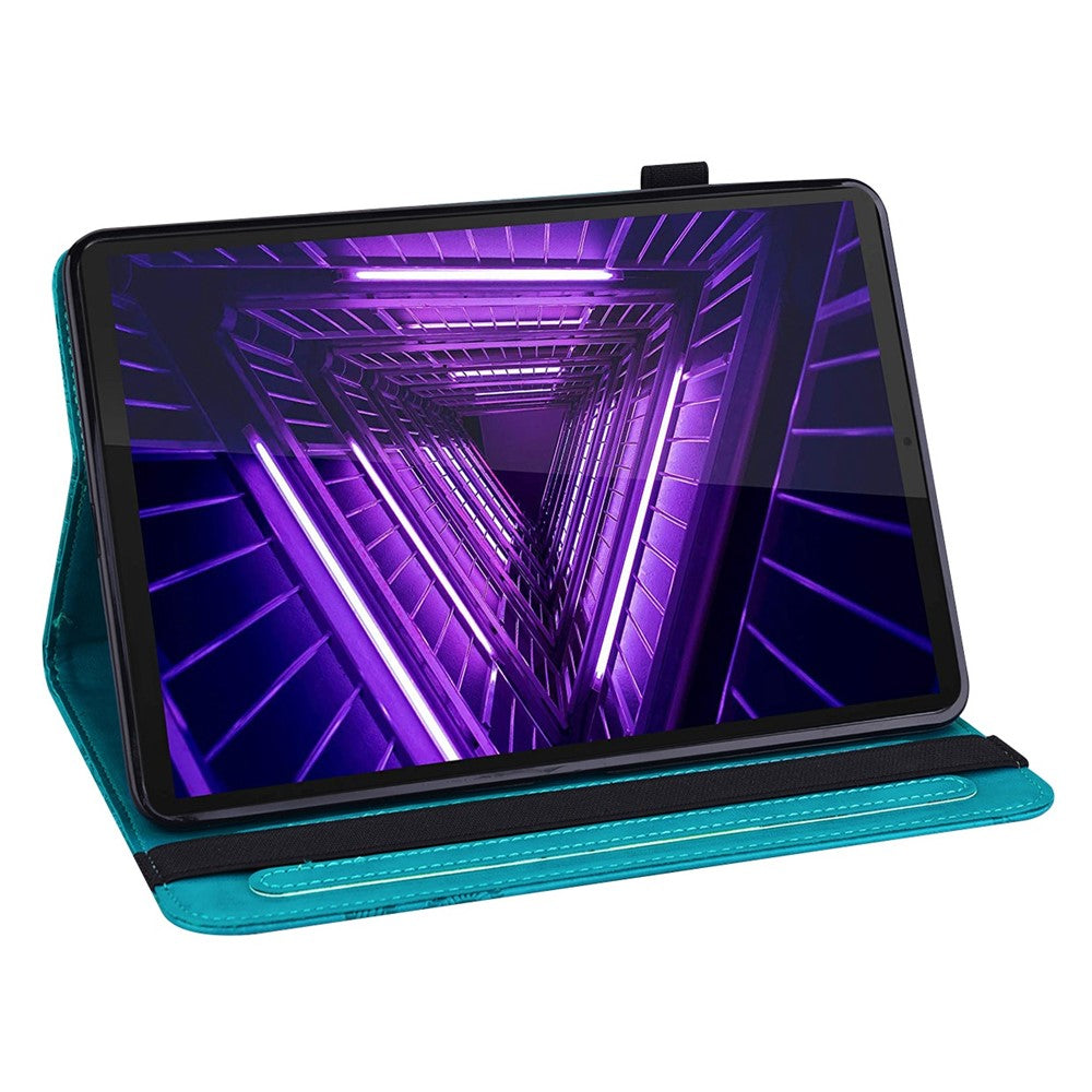 For Lenovo Tab M10 Plus (3rd Gen) / Xiaoxin Pad 2022 10.6 inch PU Leather Tablet Case Imprinting Butterflies Stand Card Holder - Blue