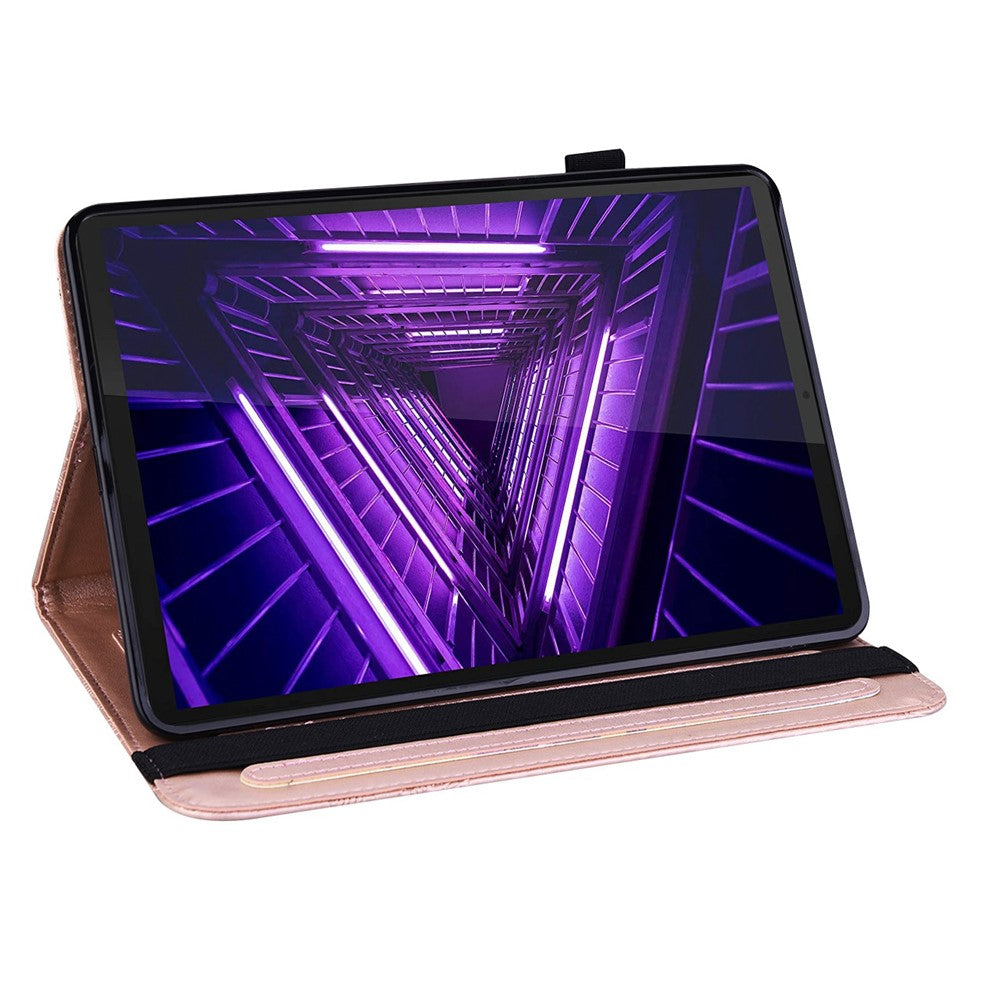 For Lenovo Tab M10 Plus (3rd Gen) / Xiaoxin Pad 2022 10.6 inch PU Leather Tablet Case Imprinting Butterflies Stand Card Holder - Rose Gold