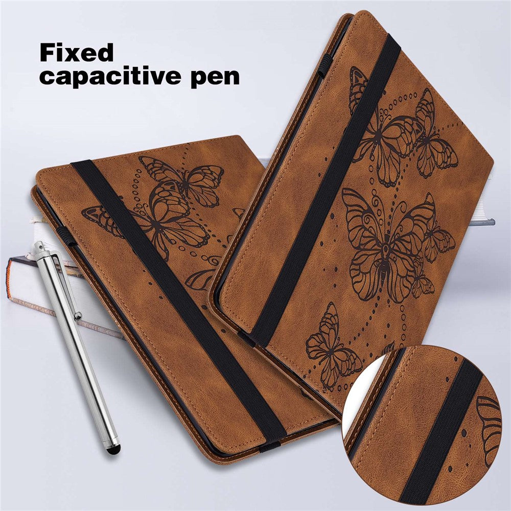For Lenovo Tab M10 Plus (3rd Gen) / Xiaoxin Pad 2022 10.6 inch PU Leather Tablet Case Imprinting Butterflies Stand Card Holder - Brown