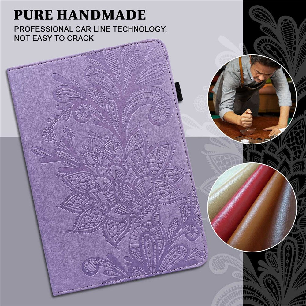 For Lenovo Tab M10 Plus (3rd Gen) / Xiaoxin Pad 2022 10.6 inch Flower Imprinting PU Leather Inner TPU Tablet Case Stand Wallet Cover - Purple