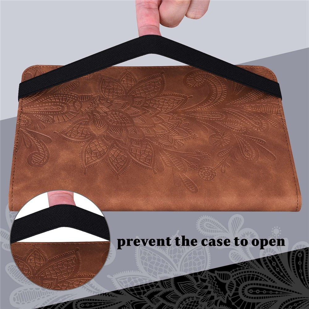 For Lenovo Tab M10 Plus (3rd Gen) / Xiaoxin Pad 2022 10.6 inch Flower Imprinting PU Leather Inner TPU Tablet Case Stand Wallet Cover - Brown