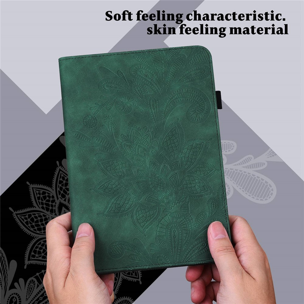For Lenovo Tab M10 Plus (3rd Gen) / Xiaoxin Pad 2022 10.6 inch Flower Imprinting PU Leather Inner TPU Tablet Case Stand Wallet Cover - Green
