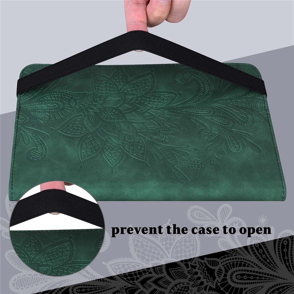 For Lenovo Tab M10 Plus (3rd Gen) / Xiaoxin Pad 2022 10.6 inch Flower Imprinting PU Leather Inner TPU Tablet Case Stand Wallet Cover - Green