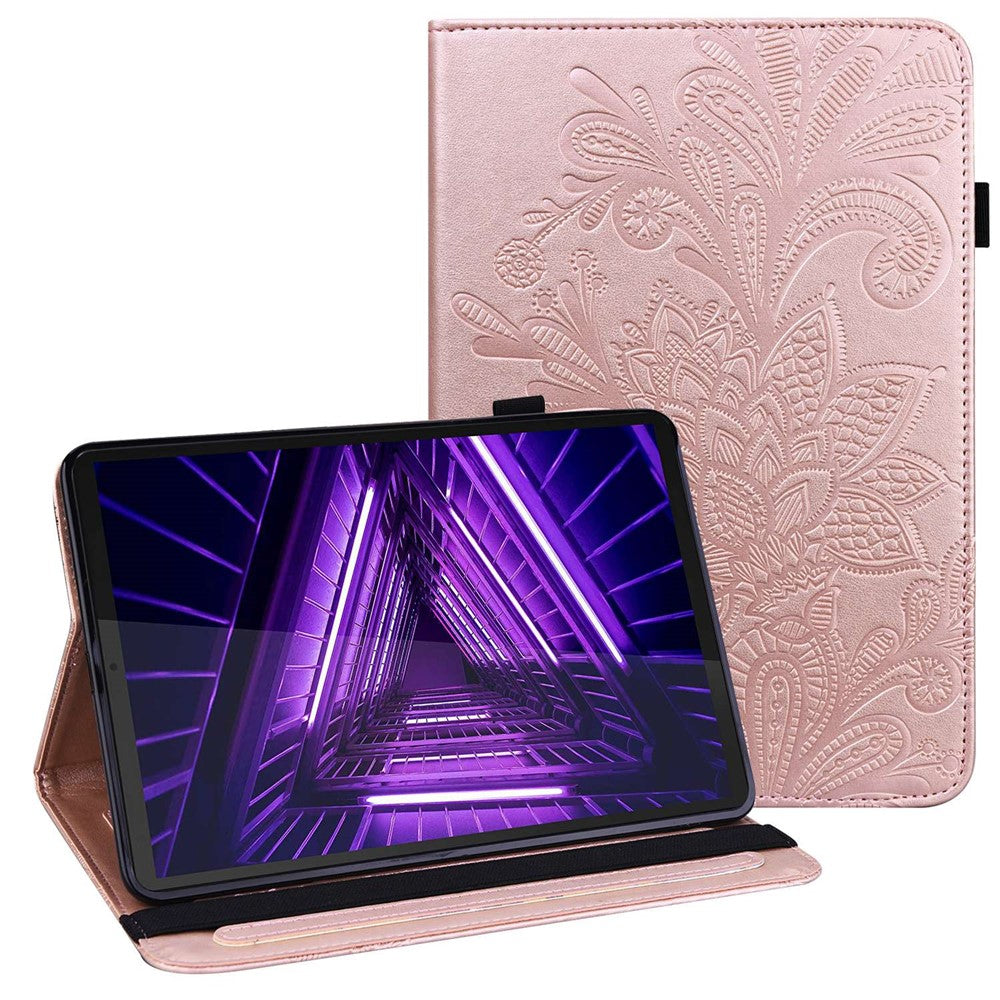 For Lenovo Tab M10 Plus (3rd Gen) / Xiaoxin Pad 2022 10.6 inch Flower Imprinting PU Leather Inner TPU Tablet Case Stand Wallet Cover - Rose Gold