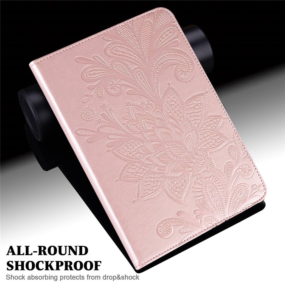 For Lenovo Tab M10 Plus (3rd Gen) / Xiaoxin Pad 2022 10.6 inch Flower Imprinting PU Leather Inner TPU Tablet Case Stand Wallet Cover - Rose Gold