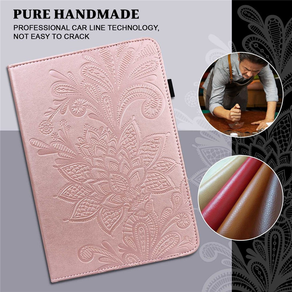 For Lenovo Tab M10 Plus (3rd Gen) / Xiaoxin Pad 2022 10.6 inch Flower Imprinting PU Leather Inner TPU Tablet Case Stand Wallet Cover - Rose Gold