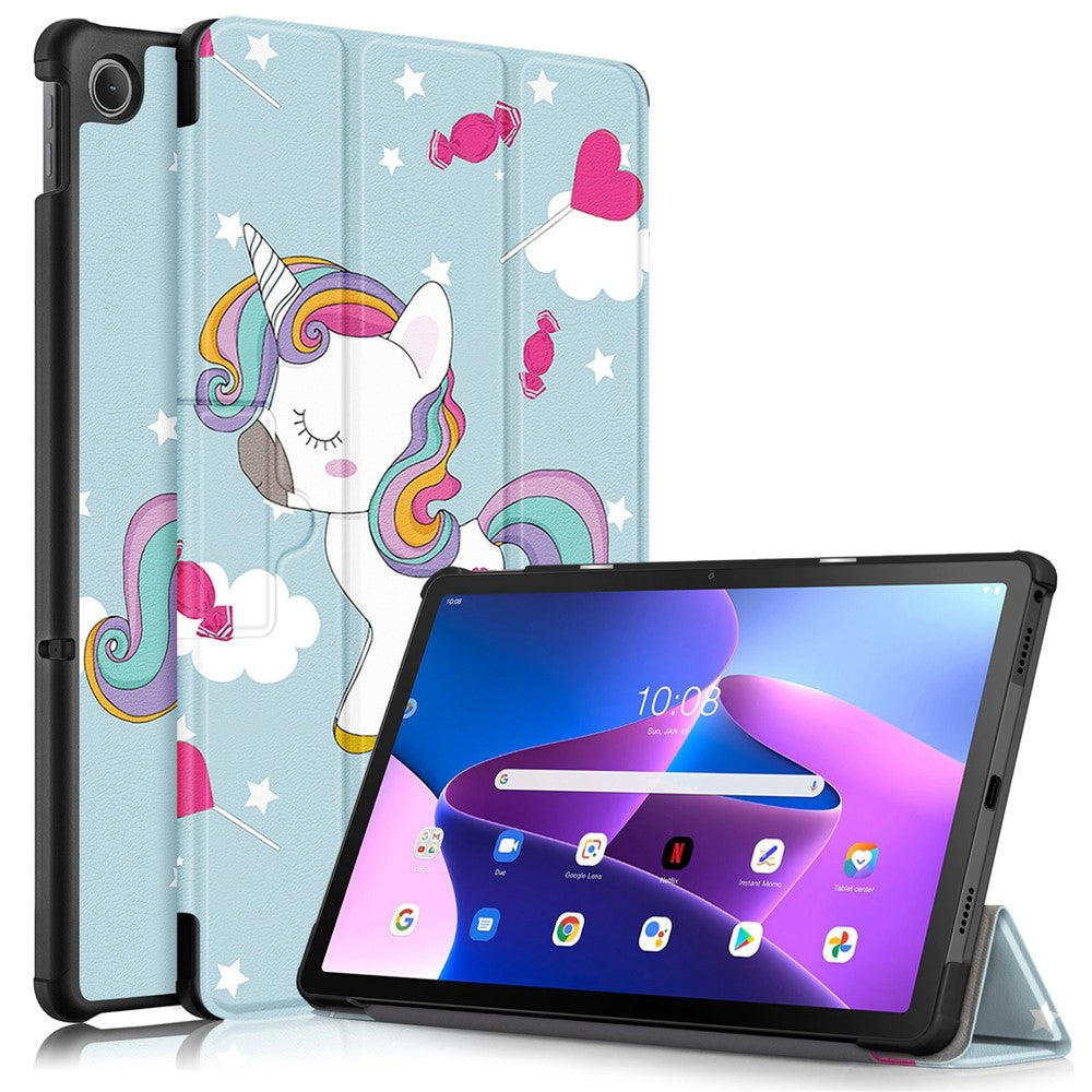 For Lenovo Tab M10 Plus (3rd Gen) / Xiaoxin Pad 2022 10.6 inch 125FTB-128F Trifold Stand Case Pattern Printing PU Leather Smart Cover - Unicorn