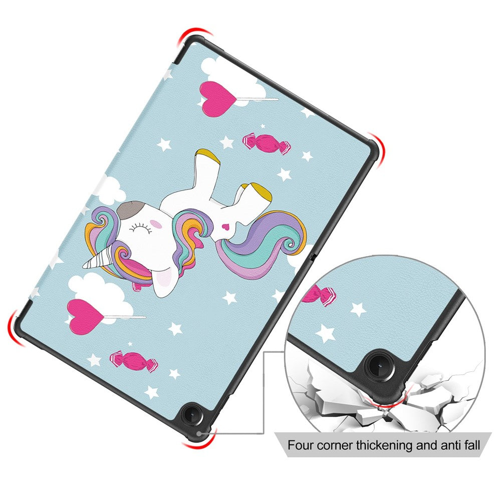 For Lenovo Tab M10 Plus (3rd Gen) / Xiaoxin Pad 2022 10.6 inch 125FTB-128F Trifold Stand Case Pattern Printing PU Leather Smart Cover - Unicorn