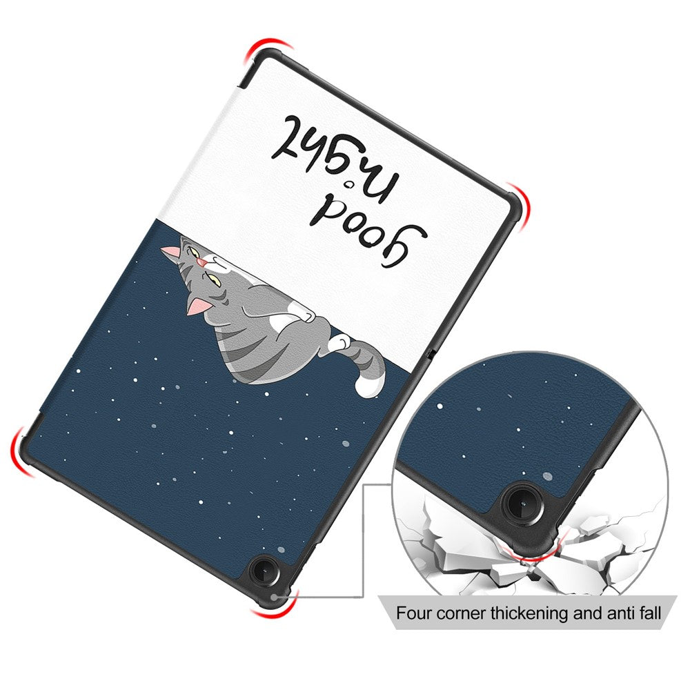 For Lenovo Tab M10 Plus (3rd Gen) / Xiaoxin Pad 2022 10.6 inch 125FTB-128F Trifold Stand Case Pattern Printing PU Leather Smart Cover - Good Night Cat