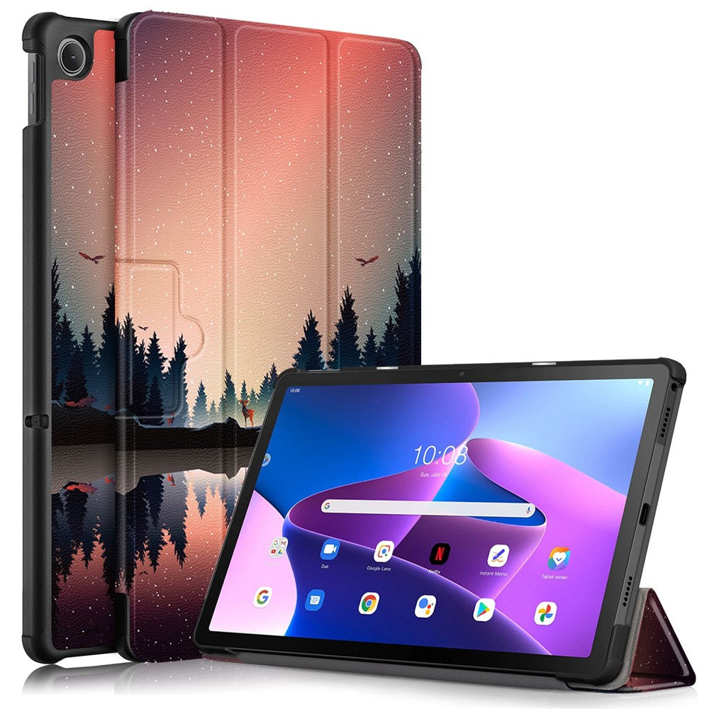 For Lenovo Tab M10 Plus (3rd Gen) / Xiaoxin Pad 2022 10.6 inch 125FTB-128F Trifold Stand Case Pattern Printing PU Leather Smart Cover - Nightfall