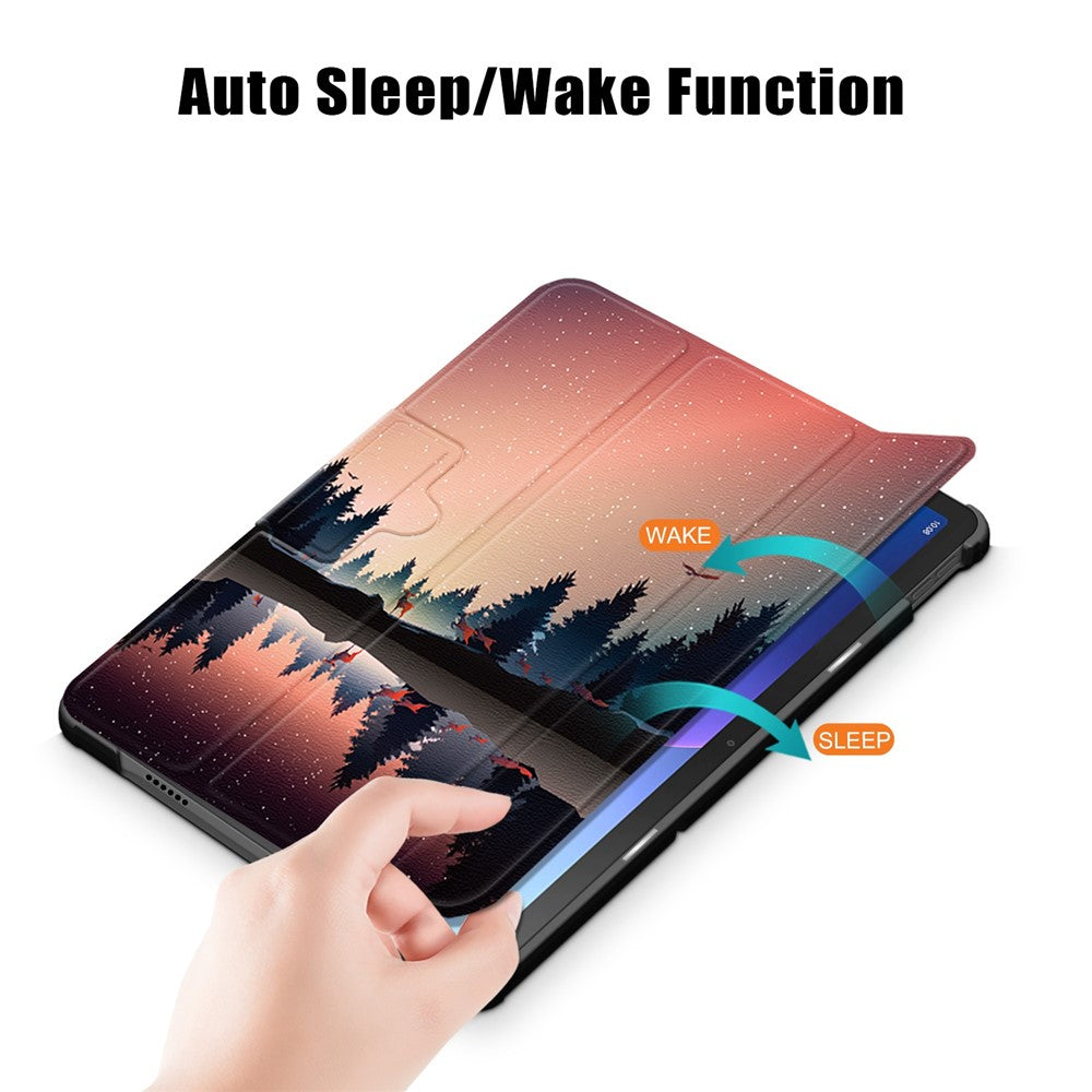 For Lenovo Tab M10 Plus (3rd Gen) / Xiaoxin Pad 2022 10.6 inch 125FTB-128F Trifold Stand Case Pattern Printing PU Leather Smart Cover - Nightfall