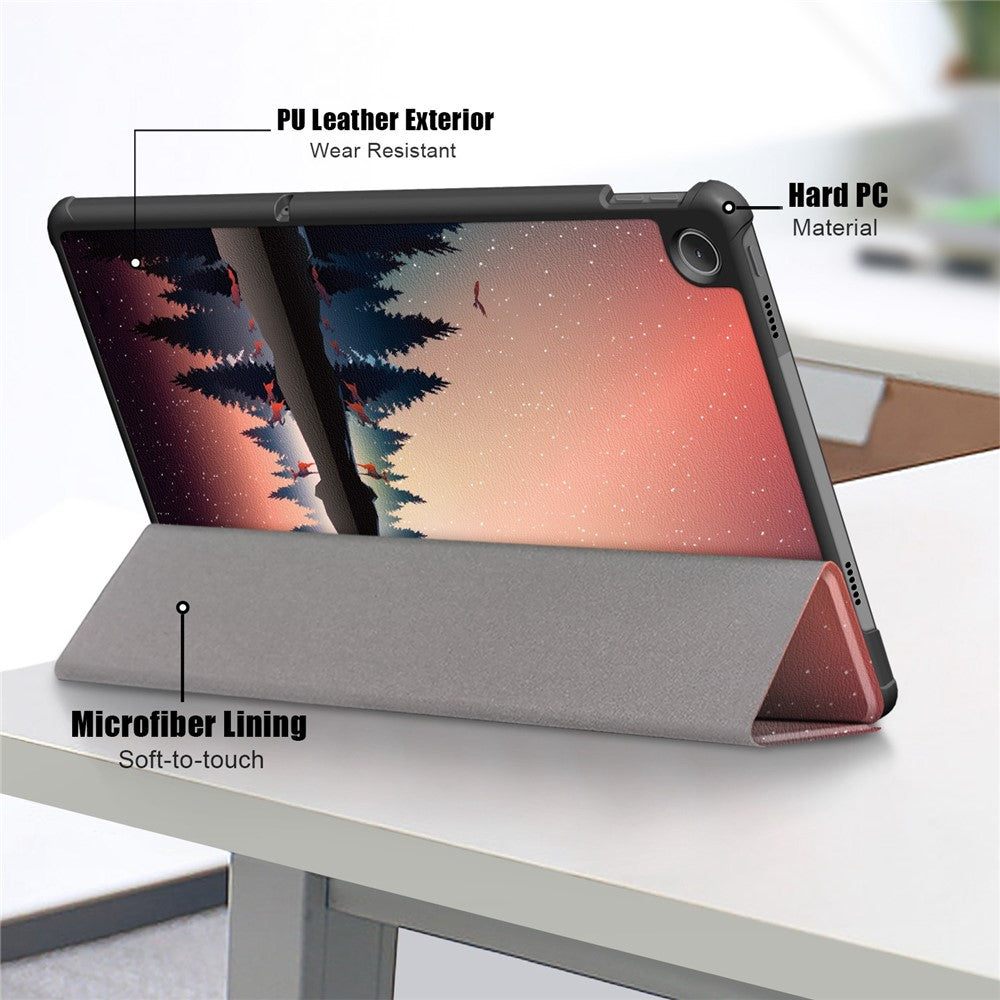 For Lenovo Tab M10 Plus (3rd Gen) / Xiaoxin Pad 2022 10.6 inch 125FTB-128F Trifold Stand Case Pattern Printing PU Leather Smart Cover - Nightfall