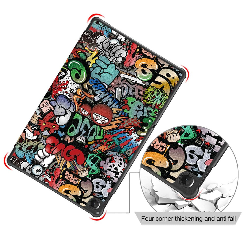 For Lenovo Tab M10 Plus (3rd Gen) / Xiaoxin Pad 2022 10.6 inch 125FTB-128F Trifold Stand Case Pattern Printing PU Leather Smart Cover - Graffiti
