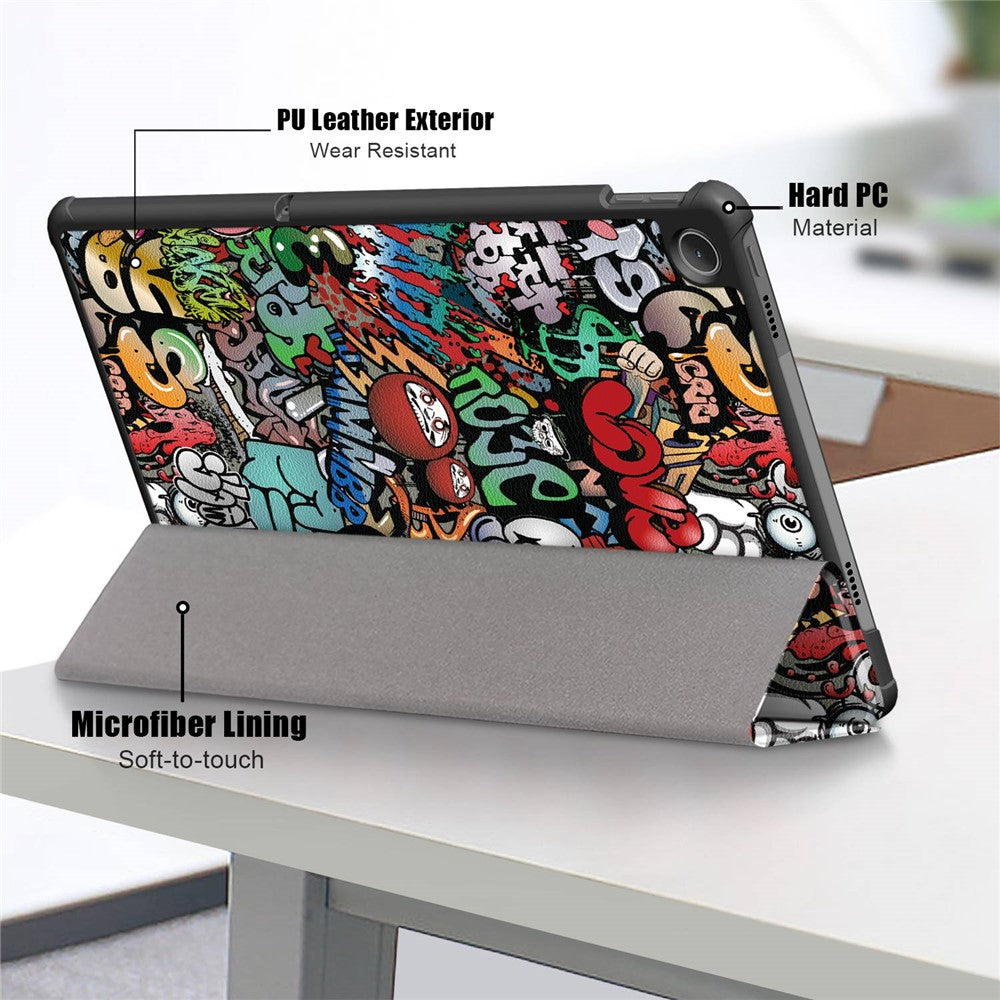 For Lenovo Tab M10 Plus (3rd Gen) / Xiaoxin Pad 2022 10.6 inch 125FTB-128F Trifold Stand Case Pattern Printing PU Leather Smart Cover - Graffiti