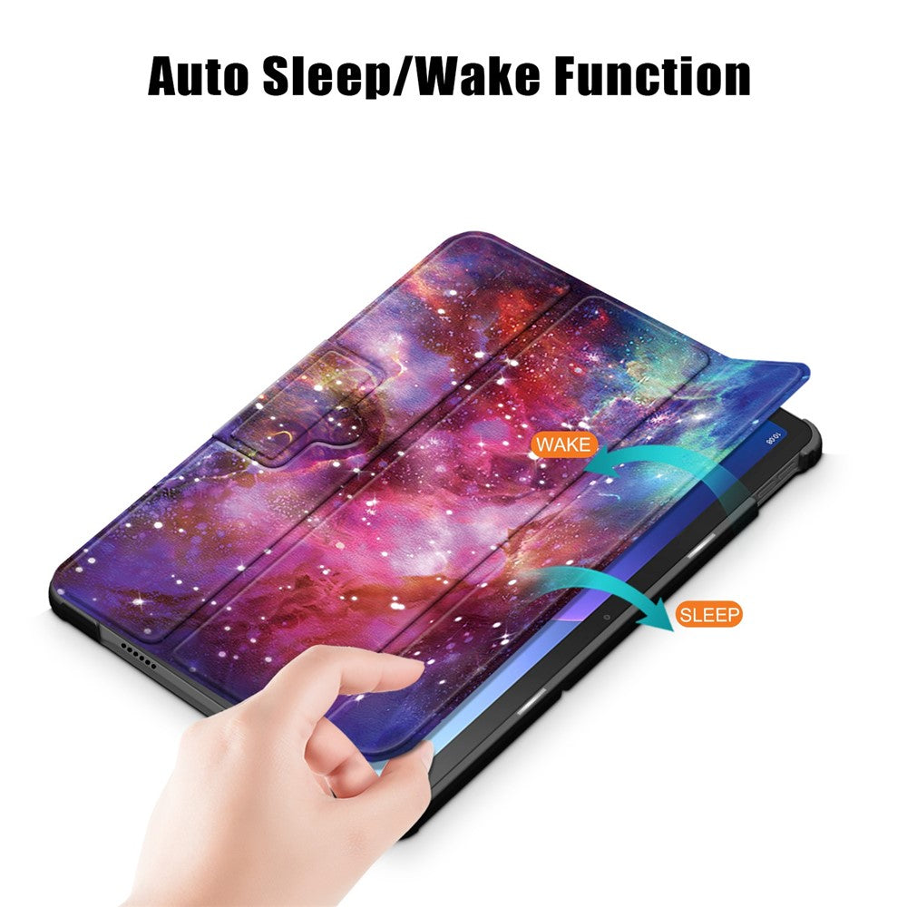 For Lenovo Tab M10 Plus (3rd Gen) / Xiaoxin Pad 2022 10.6 inch 125FTB-128F Trifold Stand Case Pattern Printing PU Leather Smart Cover - The Milky Way